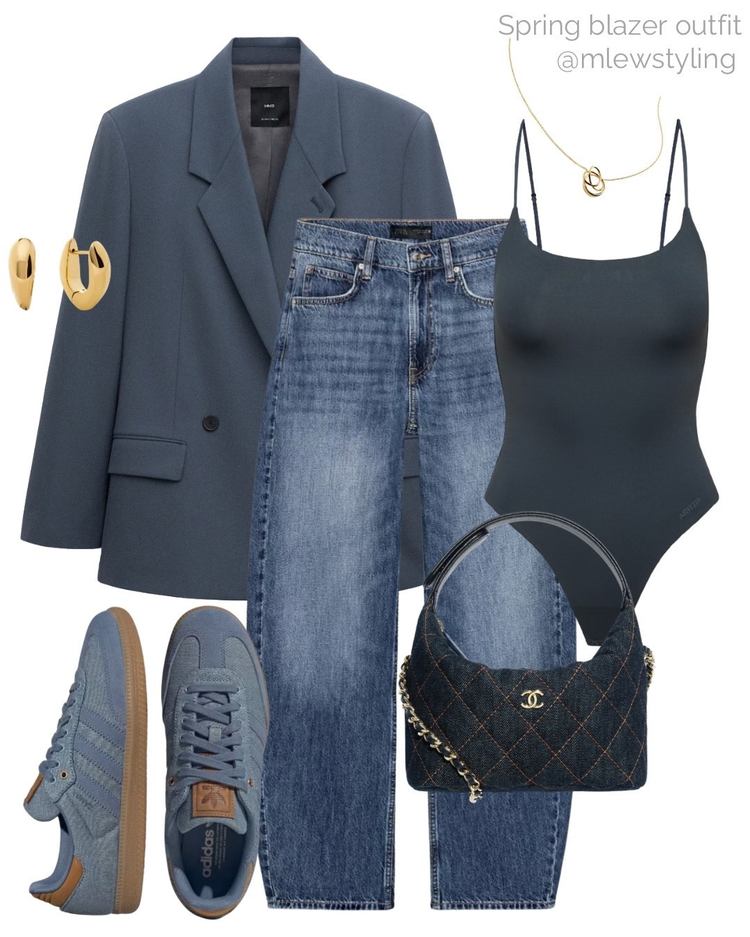 Blue blazer outfit for spring ✨

Tags: spring outfit, mango blazer, Zara barrel leg jeans, aritzia bodysuit, denim blue adidas sneakers, gold necklace, capsule wardrobe, weekend outfit, casual workwear 

#LTKSeasonal #LTKootd #LTKWorkwear