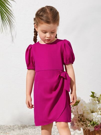 SHEIN Toddler Girls Puff Sleeve Knot Side Wrap Dress SKU: sk2204086266422522(78 Reviews)$5.99$8.0... | SHEIN