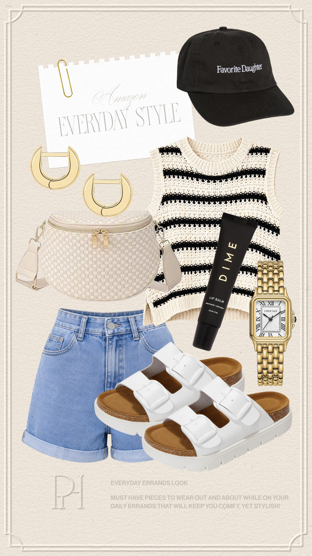 Loving these Amazon finds for an everyday summer look!

summer fashion, summer style, summer outfit, summer looks, striped knit sweater vest, black and white knit tank, crochet sweater vest, sleeveless knit top, high waisted denim shorts, cuffed jean shorts, light wash denim shorts, summer knitwear, casual summer outfit, everyday style outfit, effortless chic outfit, neutral fashion outfit, casual chic look, everyday errands outfit, comfy stylish outfit, summer capsule wardrobe, minimalist fashion, elevated black baseball cap, gold hoop earrings, statement gold earrings, gold watch, designer inspired watch, woven belt bag, cream belt bag, crossbody belt bag, neutral accessories, lip balm, white sandals, slides, summer footwear, summer shoes 

 #LTKgrwm #LTKootd #LTKmomlife