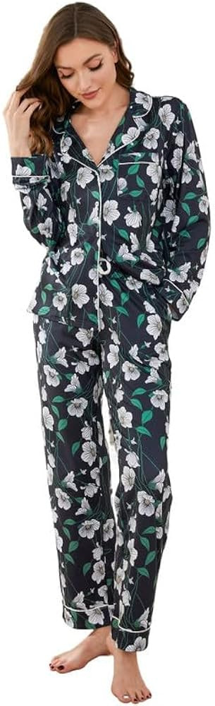 LYCY Womens Pajama Sets Floral Print, Long Sleeve Button Down Pajamas Set for Women Soft Sleepwea... | Amazon (US)