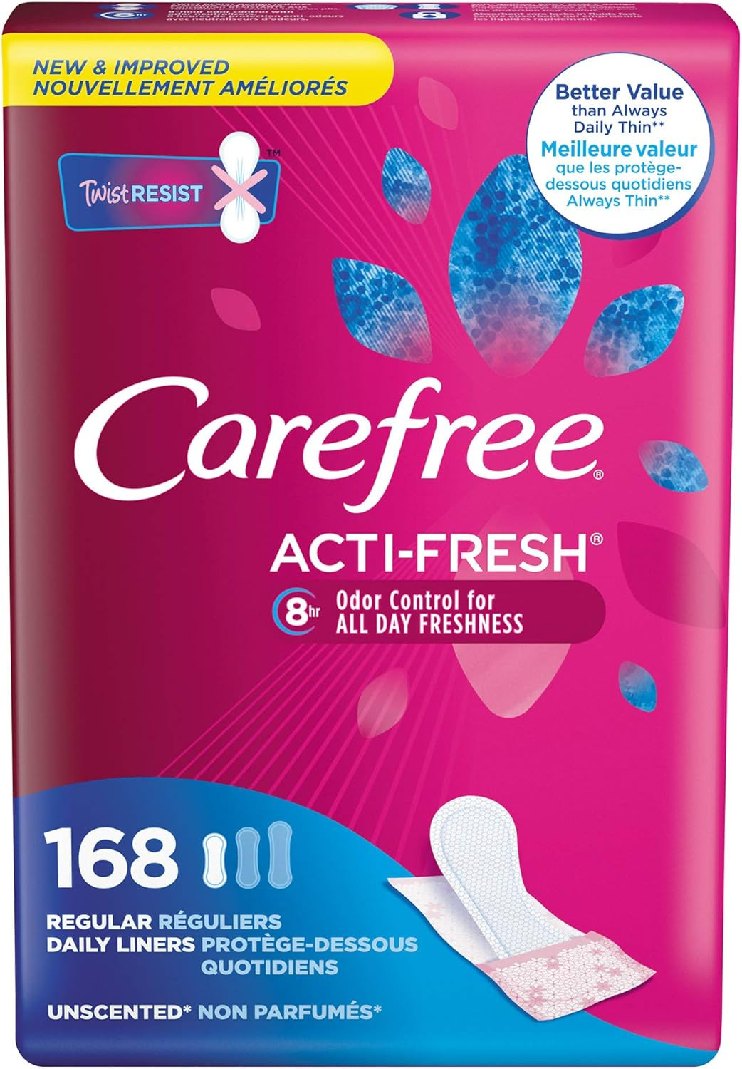 Carefree Acti-Fresh Freedom Fit Panty Liners, Regular, 168 Count | Amazon (US)