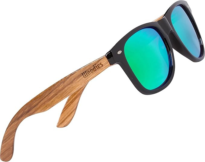 Woodies Zebra Wood Sunglasses with Green Mirrored Polarized Lens and Real Wooden Frame for Men an... | Amazon (US)