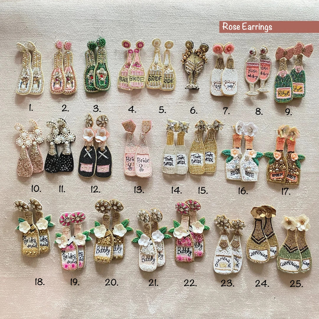 Bridal Shower Beaded Alcohol Earrings Rose Bottle Earrings - Etsy | Etsy (US)