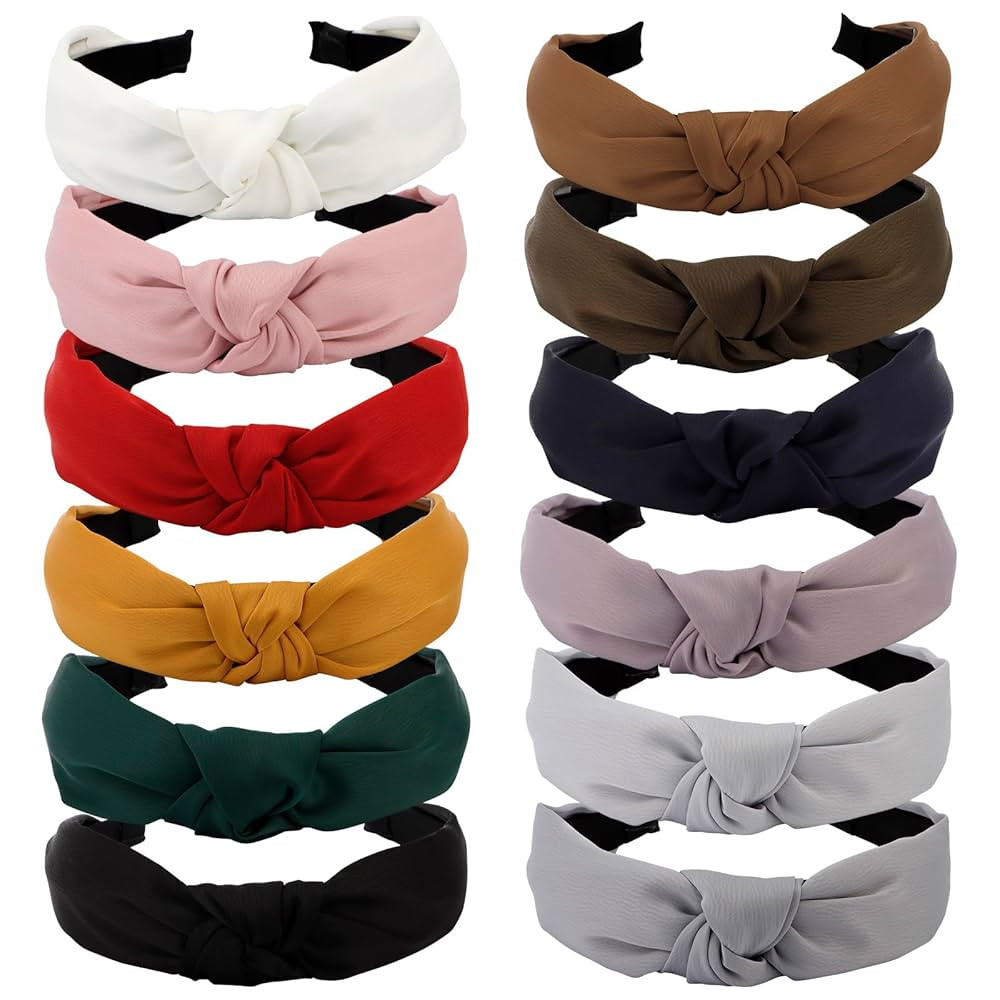 VELSCRUN Colorful Knotted Silk Satin Headbands Pack - Wide Boho Headbands for Women, Cute Fashion... | Amazon (US)
