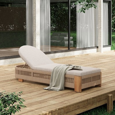 Christopher Knight Home Lariya Outdoor Adjustable Acacia Wood and Rope Chaise Lounge with Water-Resistant Cushion, Beige | Target