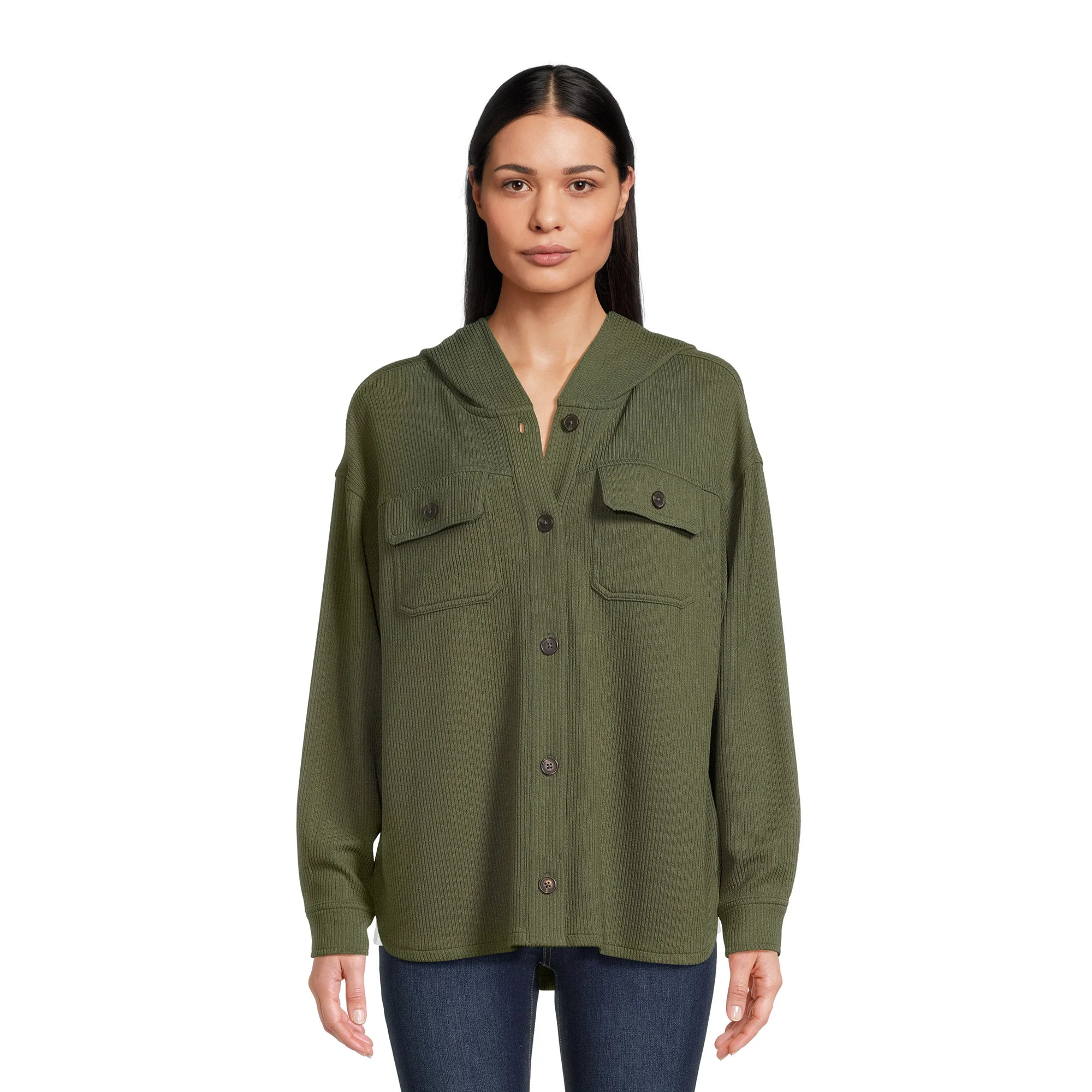 Time and Tru Women's Hooded Corduroy Shacket, XS-XXXL | Walmart (US)