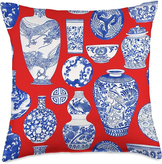 Chinoiserie Gifts by Southerngal Blue Willow Style French Japanese Chinoiserie Ginger Jar Red Thr... | Amazon (US)