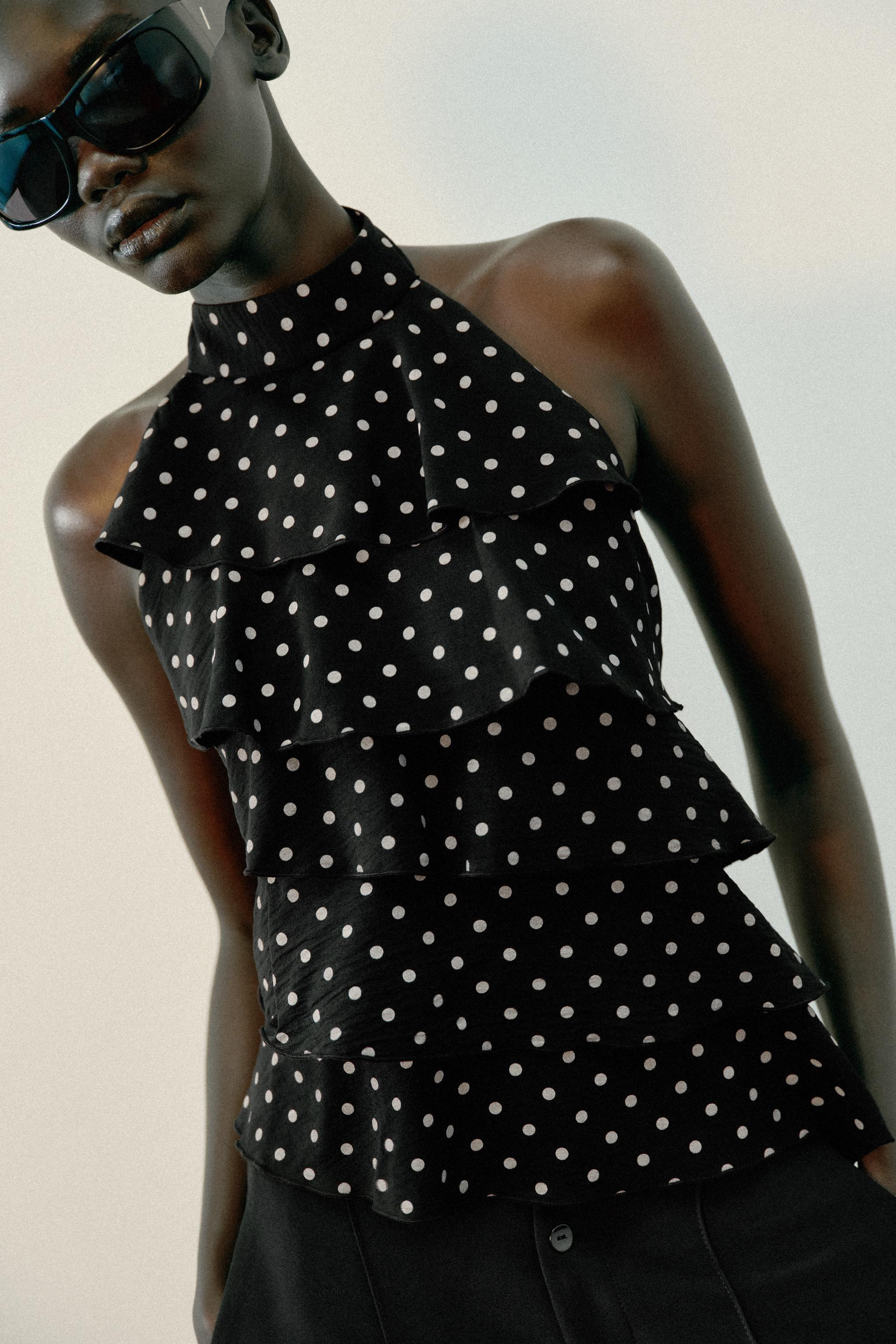 POLKA DOT RUFFLE HALTER TOP | Zara UK