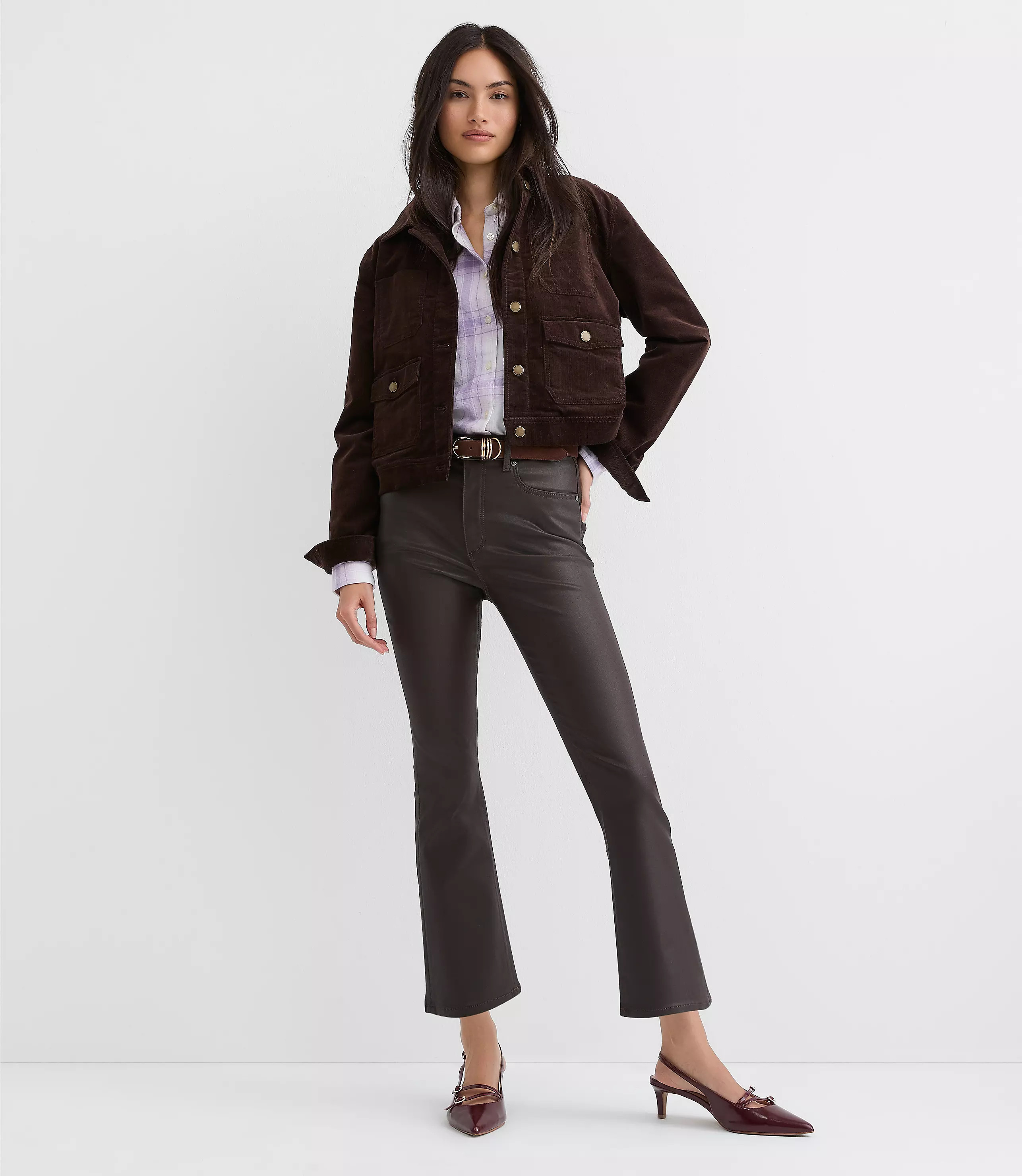 Coated High Rise Kick Crop Jeans in Brown | LOFT