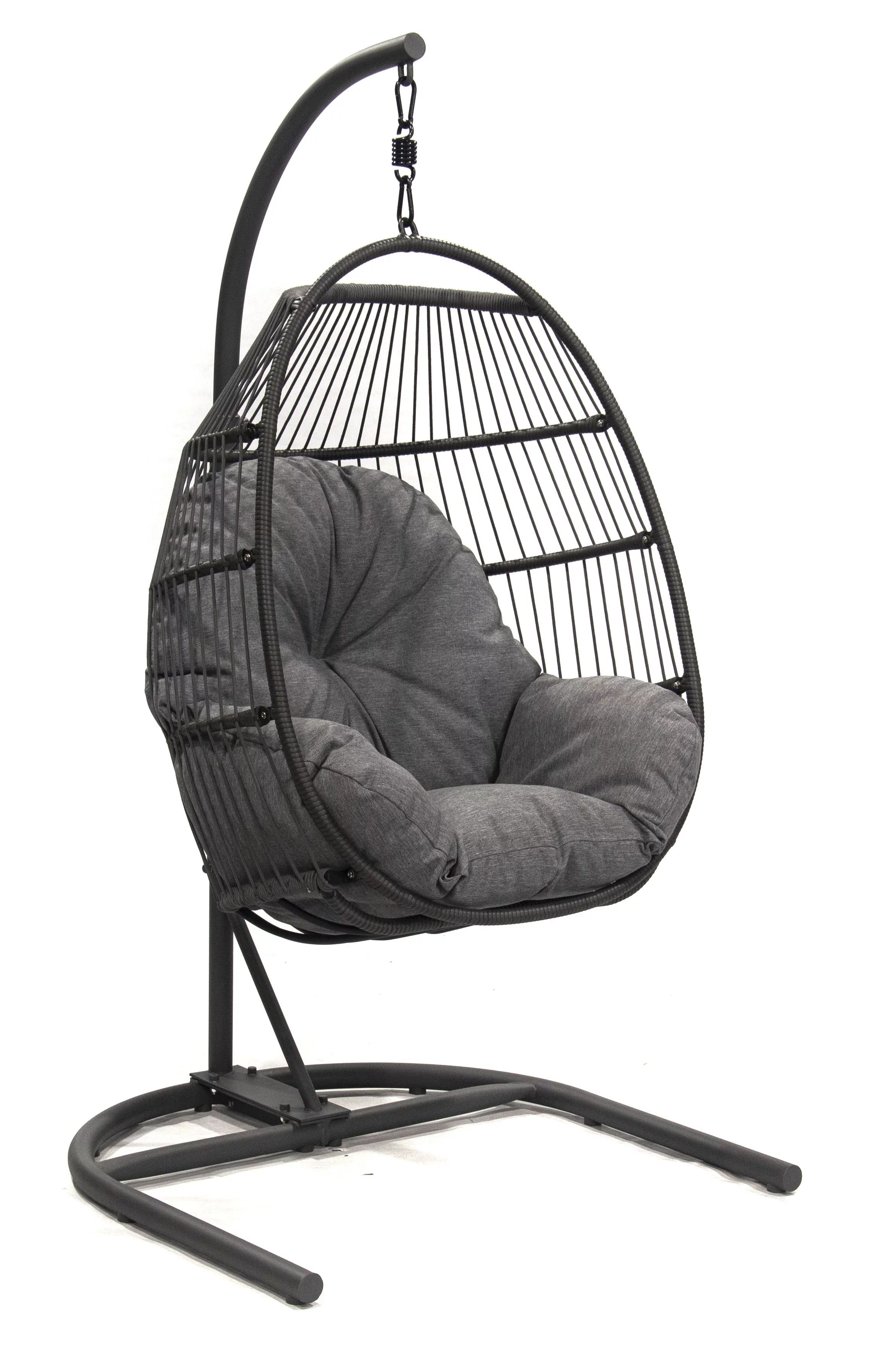 Outdoor Patio Hanging Egg Chair with Olefin Cushion and Metal Stand, Gray | Walmart (US)