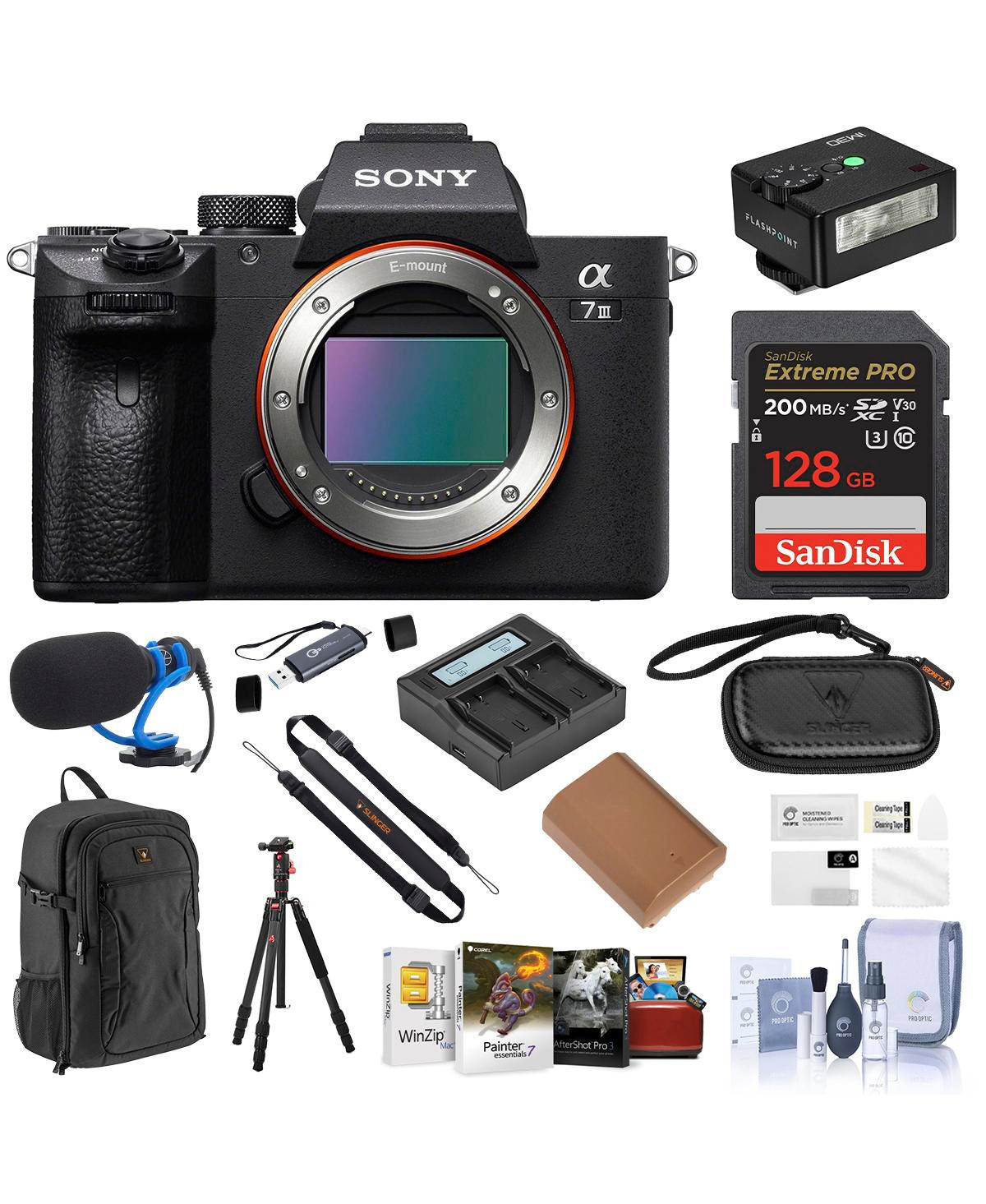 Sony Alpha a7 Iii Mirrorless Camera, Black, Bundle with 128GB Memory Card, Backpack, Tripod/Monopod, Extra Battery, Charger Kit, Flash, Microphone, - | Macy's