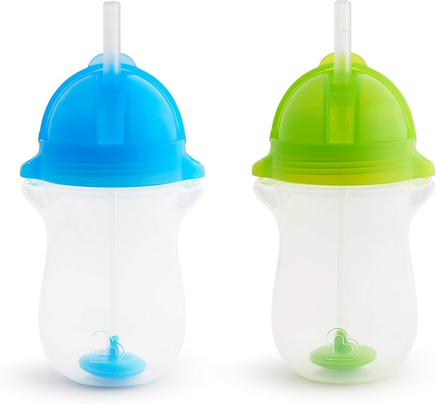 Munchkin Any Angle Weighted Toddler Straw Cup with Click Lock Lid, 10 Ounce, 2 Count, Blue/Green | Amazon (US)