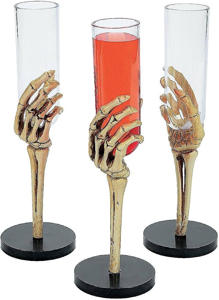 Fun Express Set of 12 Pieces Skeleton Hand Flute Glasses, Holds 2 oz, BPA Free Plastic, Halloween... | Amazon (US)