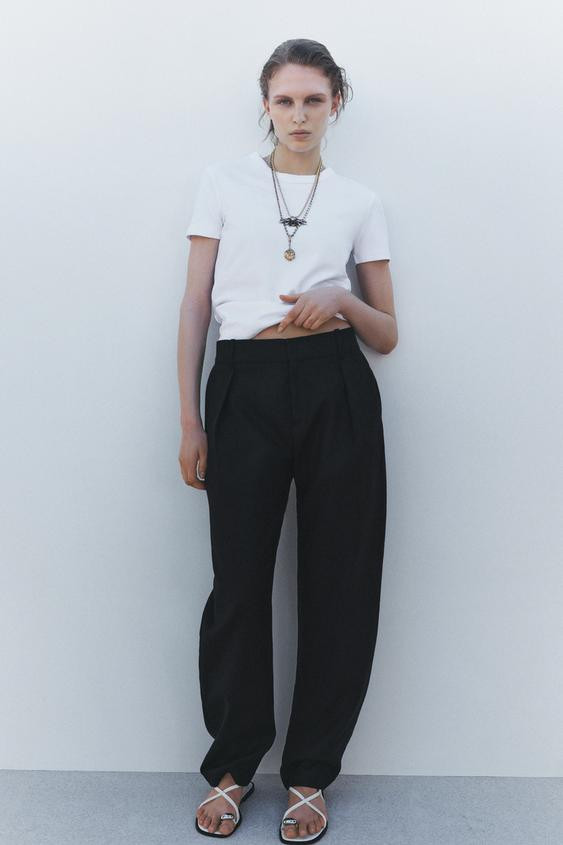 ZW COLLECTION LINEN BARREL PANTS | Zara US