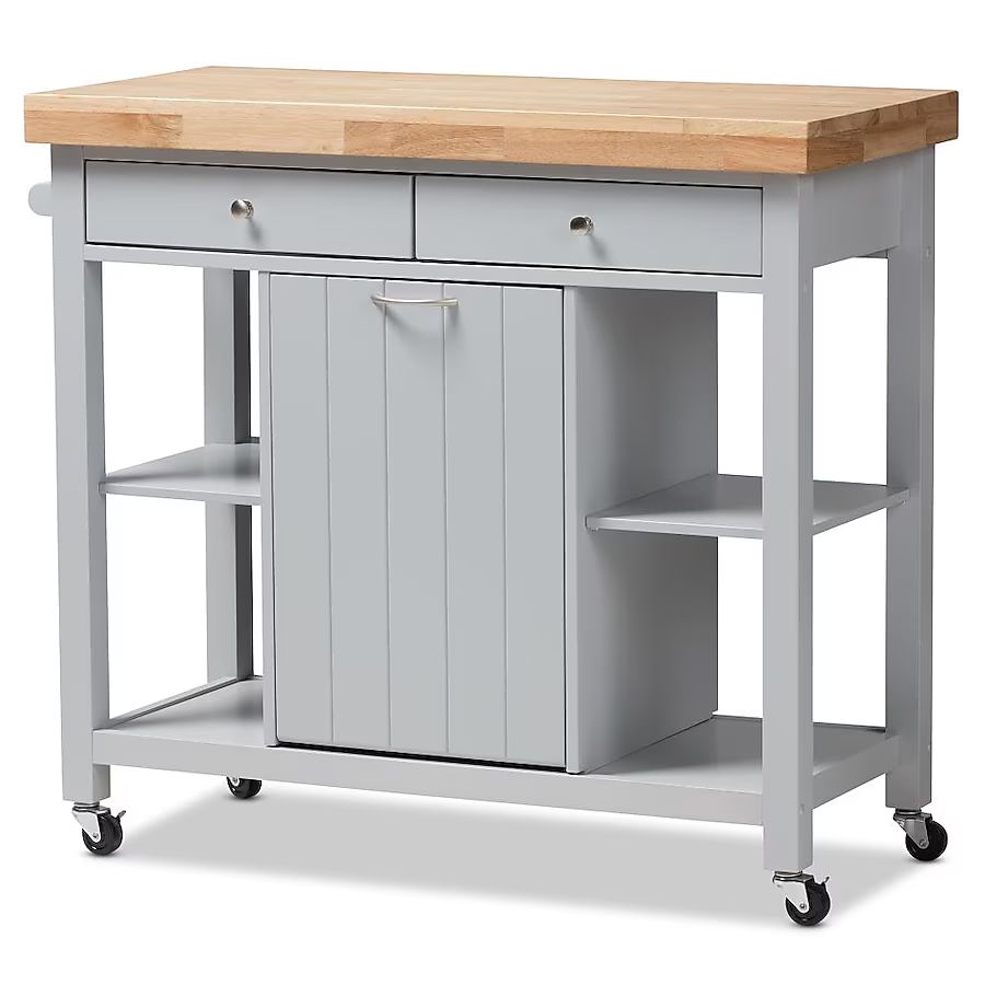 Baxton Studio Gray Wood Base with Composite Wood Top Rolling Kitchen Island (41.54-in x 17.72-in ... | Lowe's