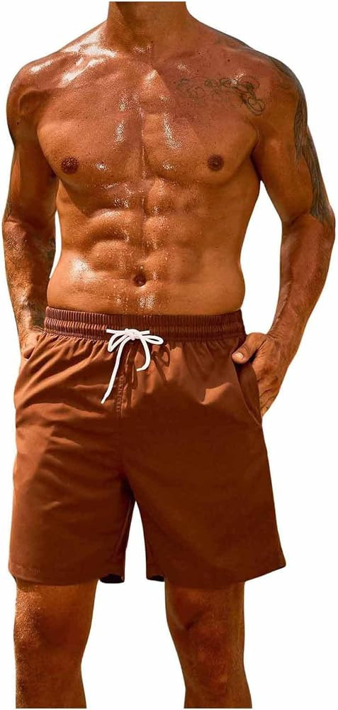 SweatyRocks Men's Drawstring Waist Swim Trunks Solid Bathing Suits Shorts with Pockets | Amazon (US)