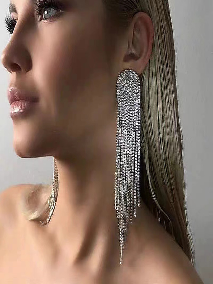 Bride Wedding Party Ultra Sparkly Claw Chain Rhinestone Earrings | SHEIN