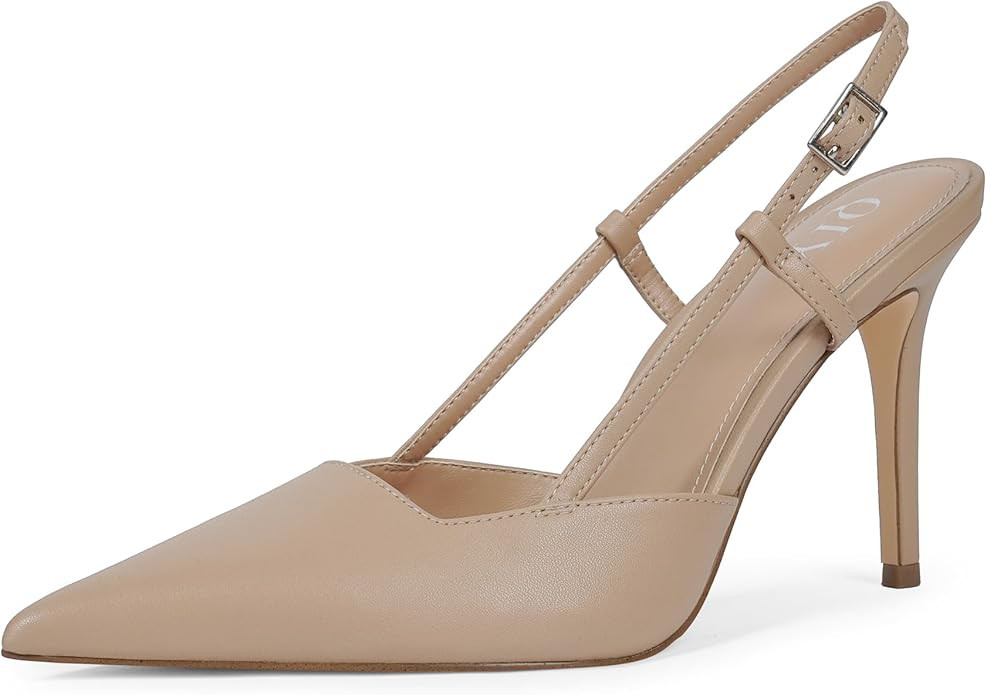 QIY Slingback Heels for Women Stiletto Pointed Toe Dressy Pumps Shoes | Slingback Design, Stilett... | Amazon (US)