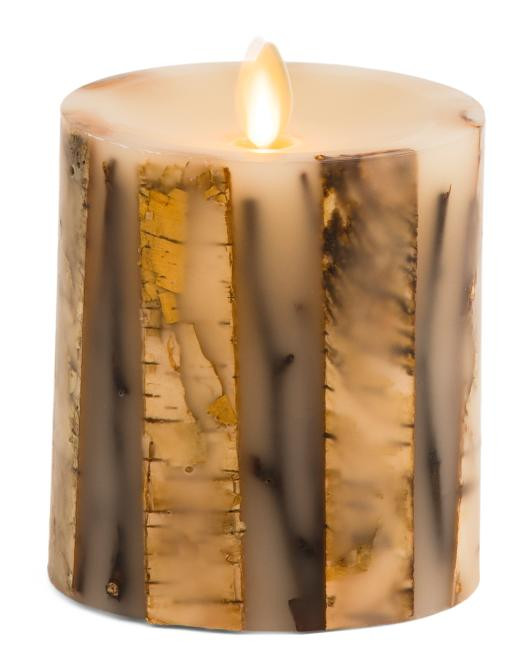 3.5x4.5 Recessed Embedded Birch Sticks Twigs Unscented Pillar Candle | TJ Maxx