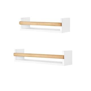 White and Natural Wood Floating Wall Shelves (Set of 2) | The Home Depot