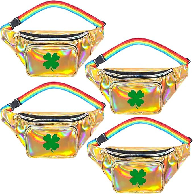 4 Pcs St Patrick's Day Holographic Fanny Packs Shamrock Bag Irish Purse Belt Rainbow for St Patri... | Amazon (US)
