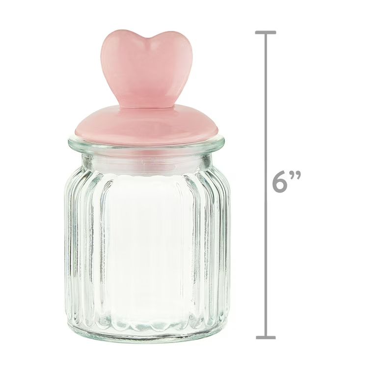 Valentine’s Day Pink Heart Glass Jar Decoration, 5.5 in, by Way To Celebrate | Walmart (US)