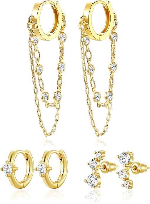 Gold Chain Earrings for Women - 14K Gold Plated Dangle Huggie Hoop Earring Fashion Jewelry Gifts ... | Amazon (US)