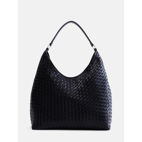 Scenario Women's Faux Leather Woven Hobo Shoulder Bag, Black | Walmart (US)