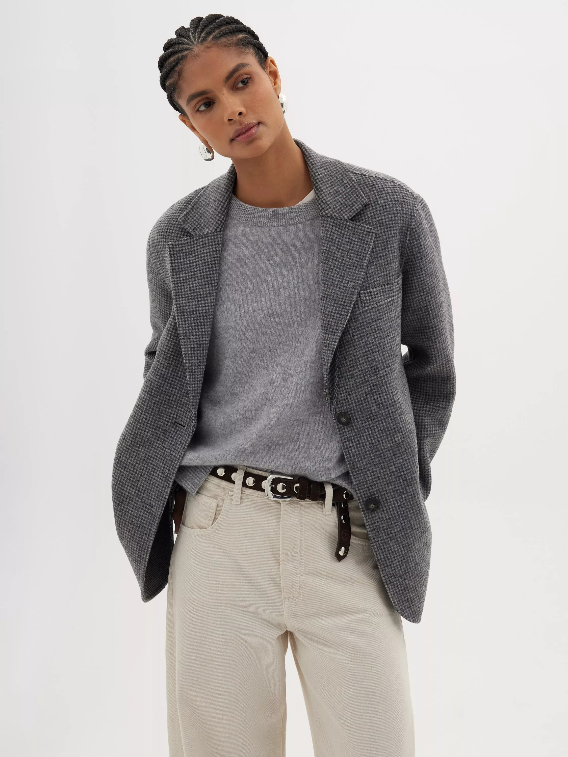 HUSH Double Faced Wool Check Blazer, Grey/White | John Lewis (UK)