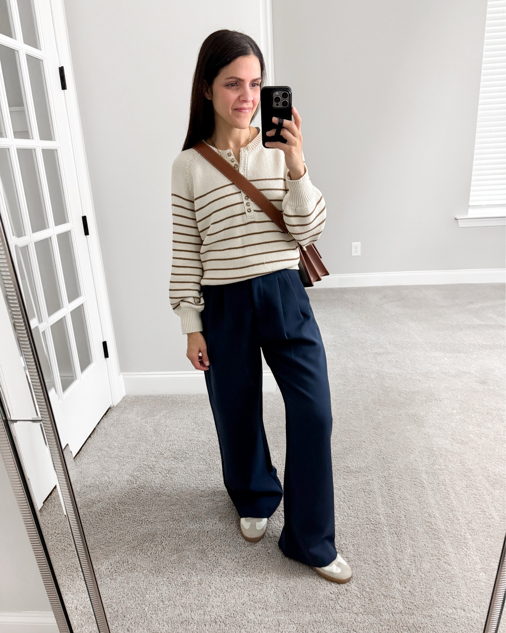 What I wore and what inspired it: striped long sleeve sweater, wide leg trouser, sneaker

Sweater: XS
Trouser: 25 Short
Sneaker: tts

#springoutfit #casualstyle

#LTKStyleTip