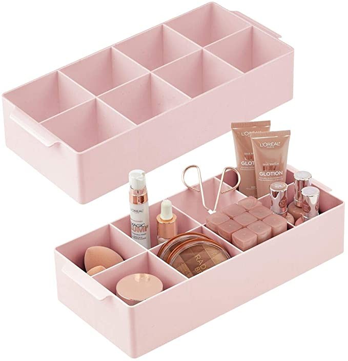 mDesign Compact Plastic Cosmetic Storage Organizer Caddy Tote Bin - 8 Divided Sections, Built-in ... | Amazon (US)