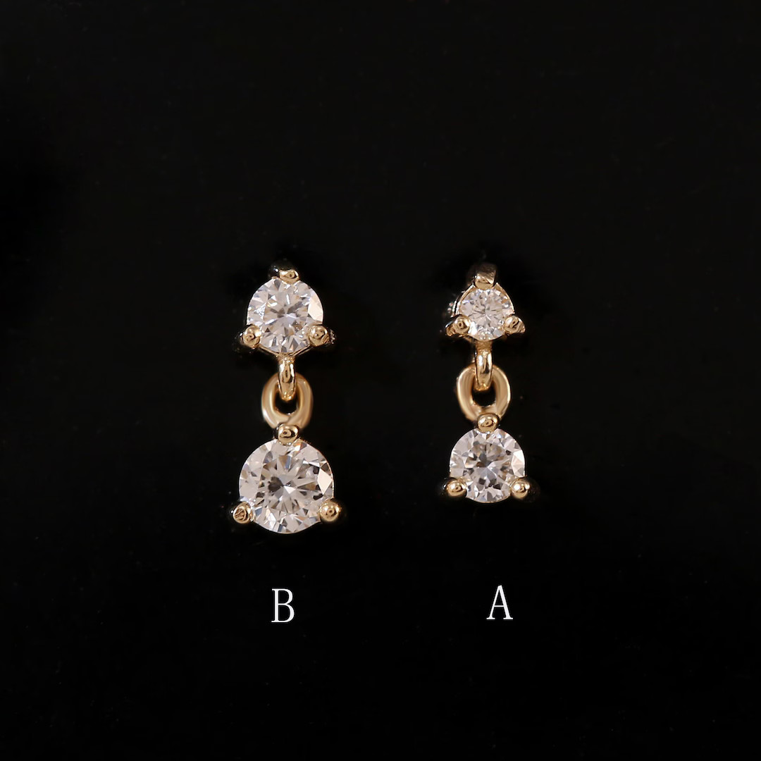 14k Solid Gold Diamond Dangle Stud Dainty Diamond Cartilage Earring Tragus Helix Conch Piercing T... | Etsy (US)