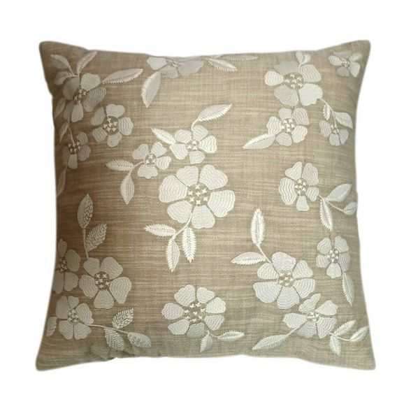 Square Embroidered Decorative Throw Pillow Tan/Cream - Threshold™ | Target