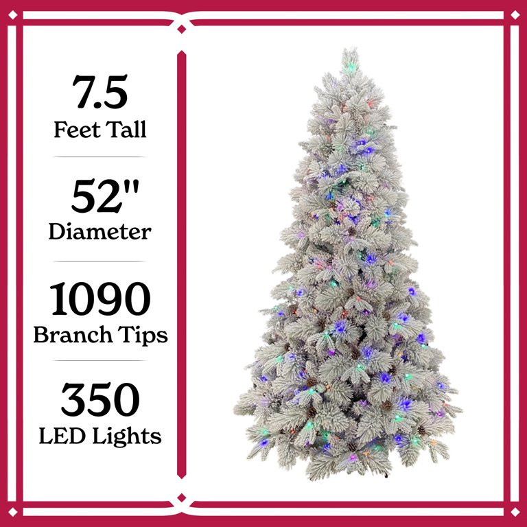 7.5 ft Flocked Pre-Lit Bellmont Christmas Tree with Color-Changing LED Lights and Stand, by Holid... | Walmart (US)