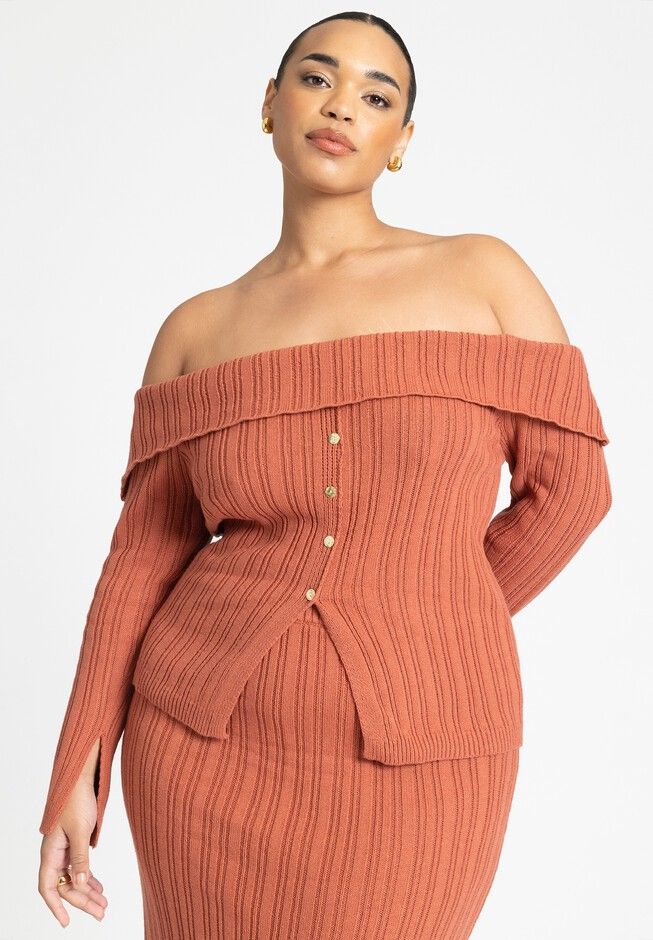 Off The Shoulder Sweater With Sleeve Slits | Eloquii