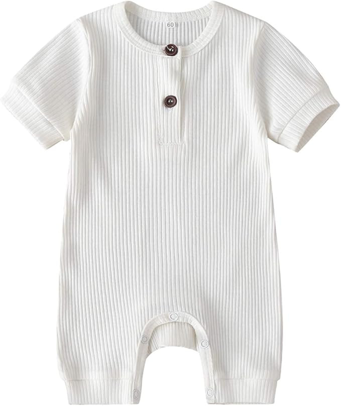 Kuriozud Newborn Infant Unisex Baby Boy Girl Button Solid Romper Bodysuit One Piece Jumpsuit Outf... | Amazon (US)