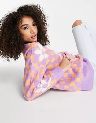 Topshop knit checkerboard flower sweater in multi | ASOS (Global)
