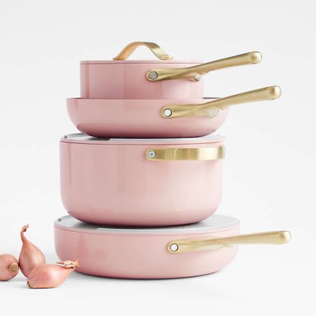 Caraway Home Rose Quartz 7-Piece Ceramic Non-Stick Cookware Set with Gold Hardware! Perfect for a pop of color in any kitchen! 

#LTKhome #LTKsalealert #LTKSeasonal