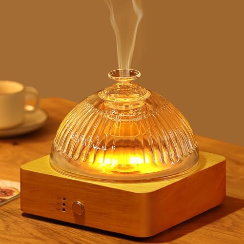 Lecdura 200ml Glass Dome Essential Oil Diffuser, Ultrasonic Aroma Diffusers with Glass Reservoir & Wood Base Timer Auto-Off Brightness Adjustable Flame Light | Amazon (US)