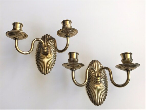 MCM brass wall sconces, vintage candlestick holders, Mid Century décor | Etsy (US)