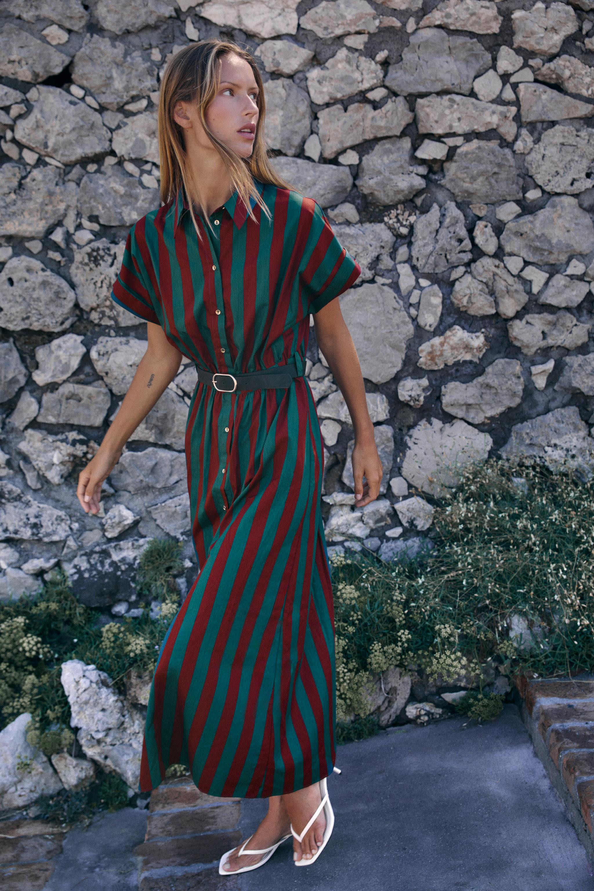 Lapel collar dress with short turn-up sleeves. Features belt detail. Front button fastening. | Zara US