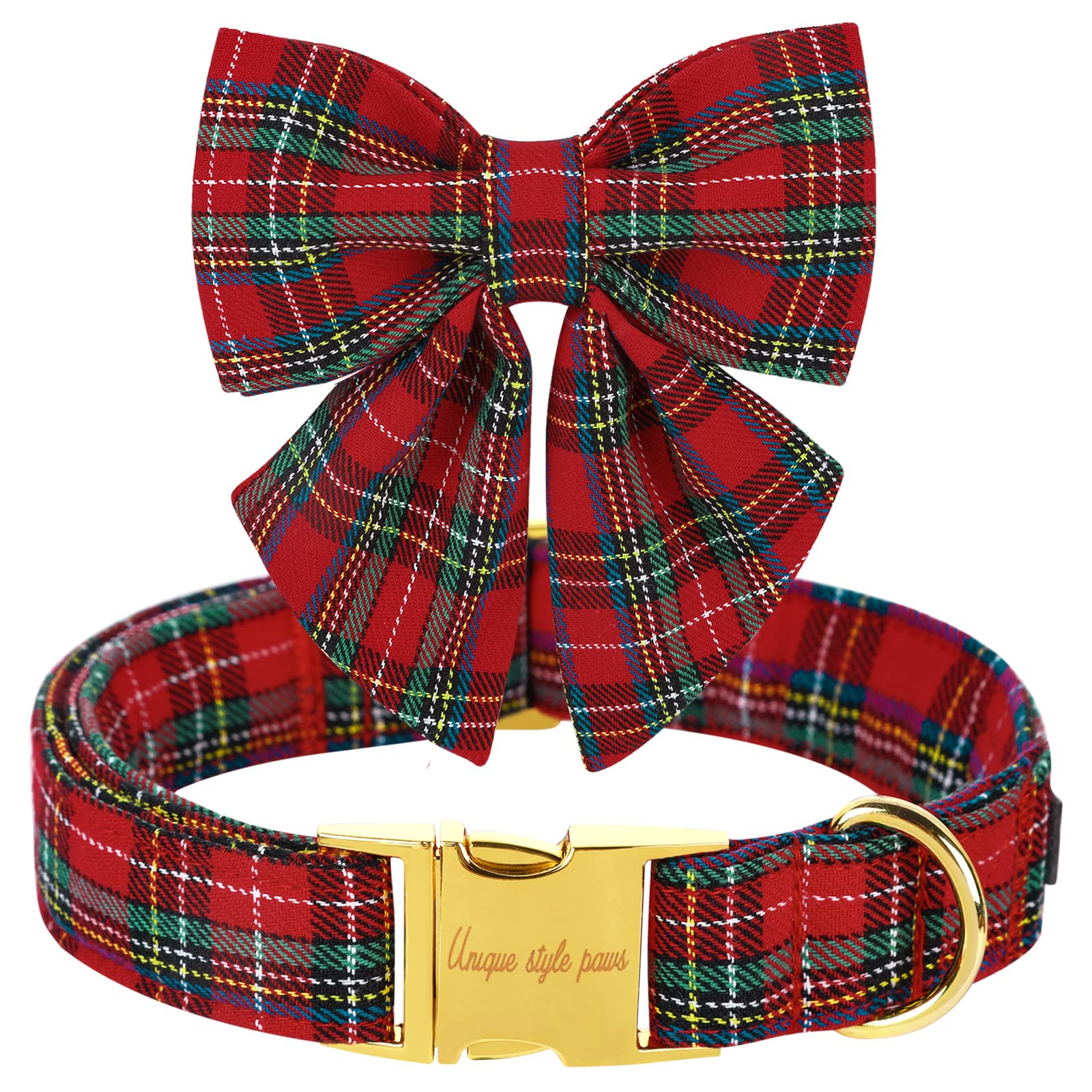 Unique style paws Christmas Dog Collar with Bow Tie Scottish Plaid Puppy Collar for Small Medium ... | Amazon (US)
