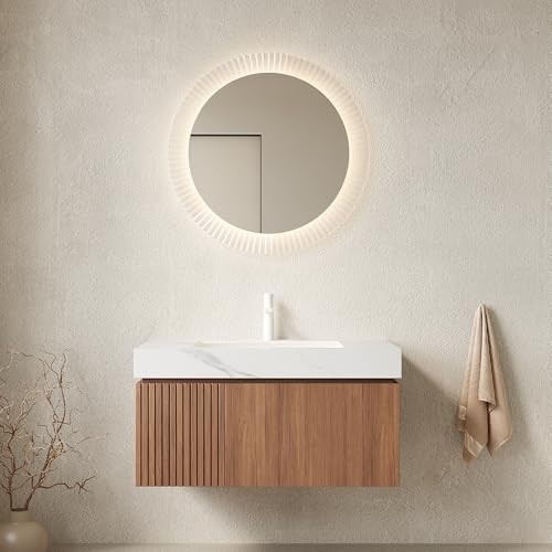 Noeko 36 Inch Floating Bathroom Vanity with Sink, Brown Oak and White | Amazon (US)