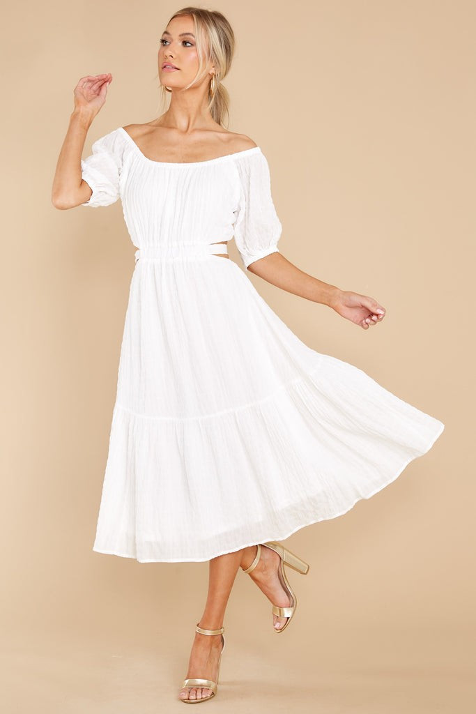 On A Lighter Note White Midi Dress | Red Dress 