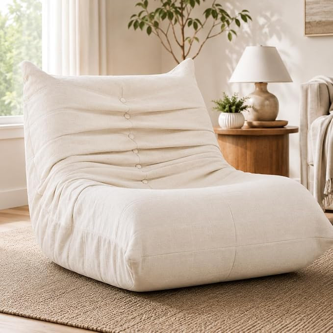 Nuturelly Bean Bag Chair for Adults, Ergonomic Seat, No Assembly, White | Linen Fabric, Spot Clea... | Amazon (US)