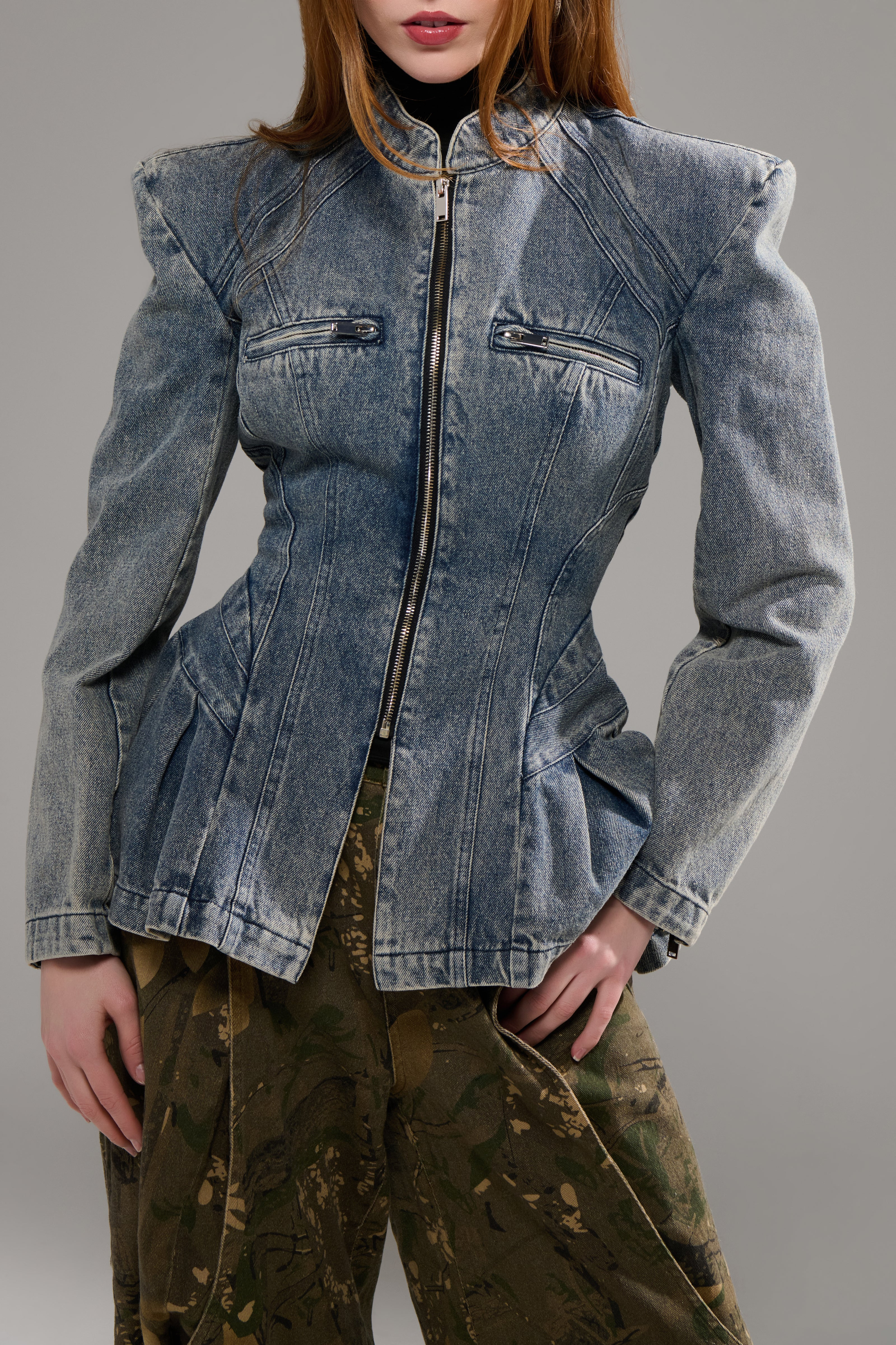 VIRELLE-DENIM STRUCTURED JACKET | Azalea Wang