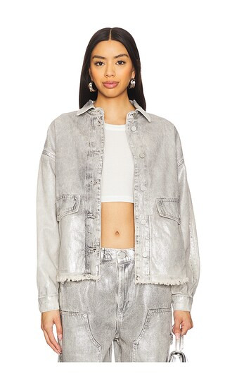 Hettie Denim Shacket in Coated Silver | Revolve Clothing (Global)