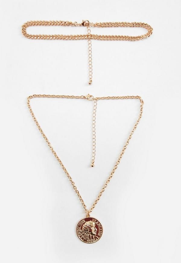 Gold Pendant Detail Choker Necklace | Missguided (US & CA)