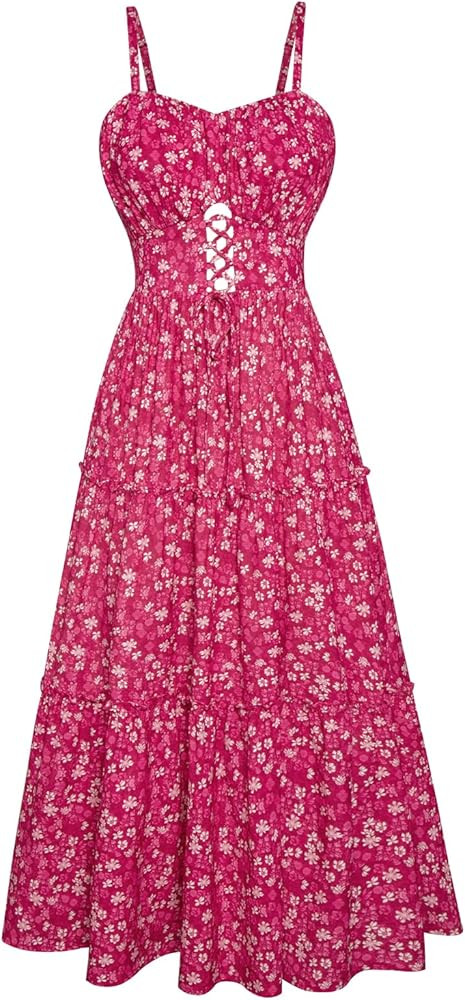 GRACE KARIN Women's Summer Floral Dress 2026 Boho Spaghetti Strap Smocked Tiered Casual Maxi Long... | Amazon (US)