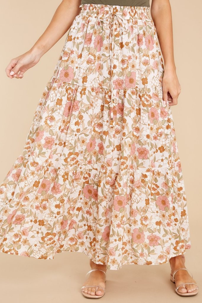 Chasing Your Dreams Blush Floral Print Maxi Skirt | Red Dress 